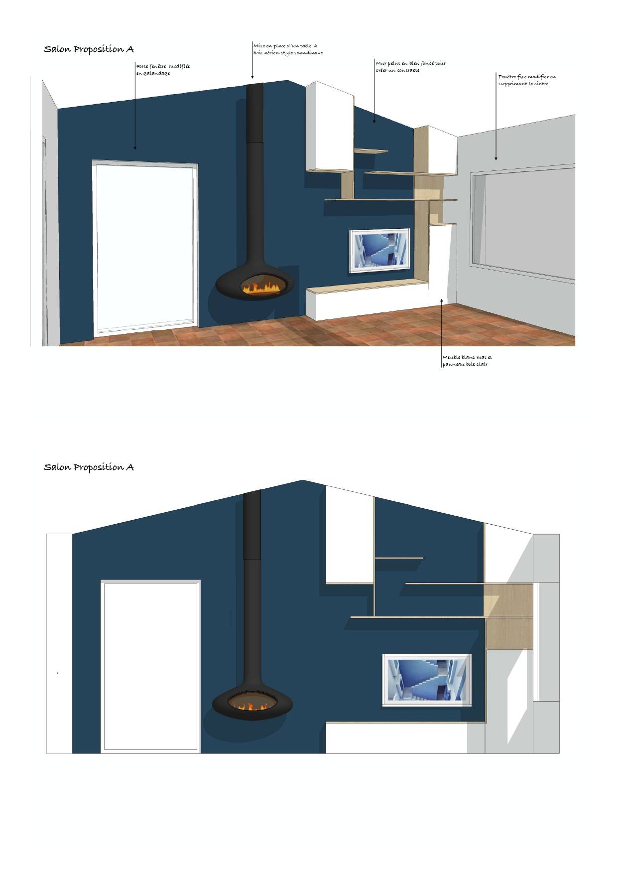 Architecte d’intérieur puyricard : esquisse projection meuble bleu poele noir