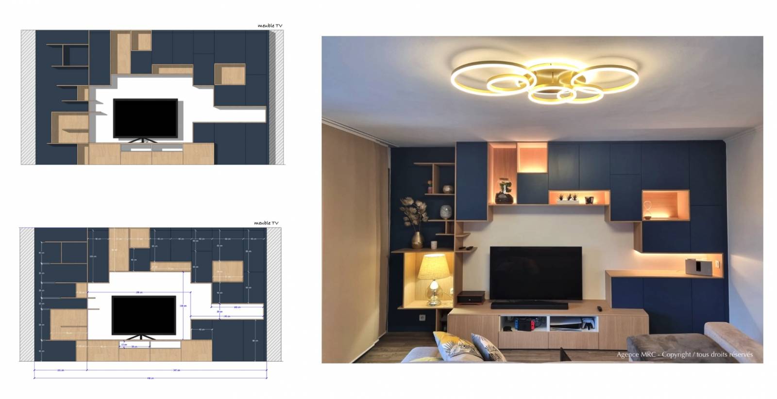 Studio d'architecture d'intérieur offrant des solutions 3D et plan sur Aix-En-Provence : meuble salon tv sur mesure 